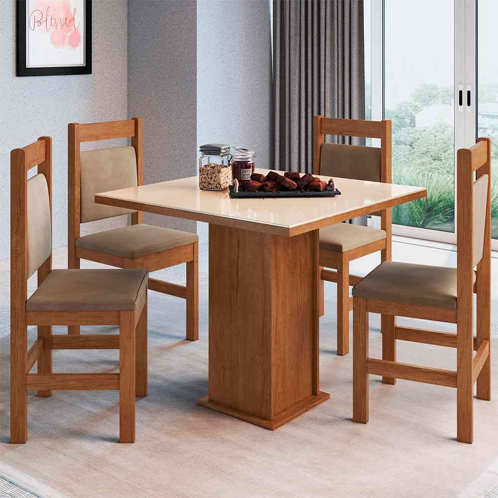 Comedor Boston Canela 90 cm de Cuatro Puestos (Incluye Sillas) - Comedores | Bylmo
