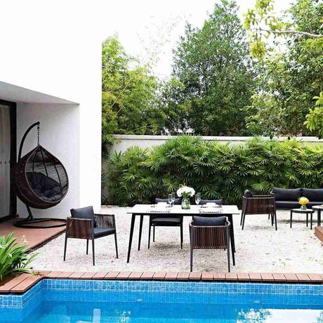 Comedor Brienz Chocolate y Gris 160 cm de Exterior - Comedores | Bylmo