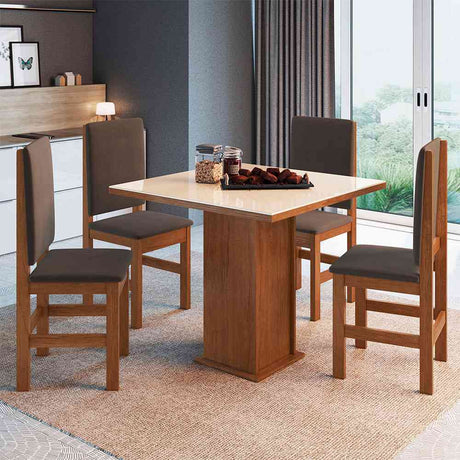 Comedor Hollywood Canela 90 cm de Cuatro Puestos (Incluye Sillas) - Comedores | Bylmo