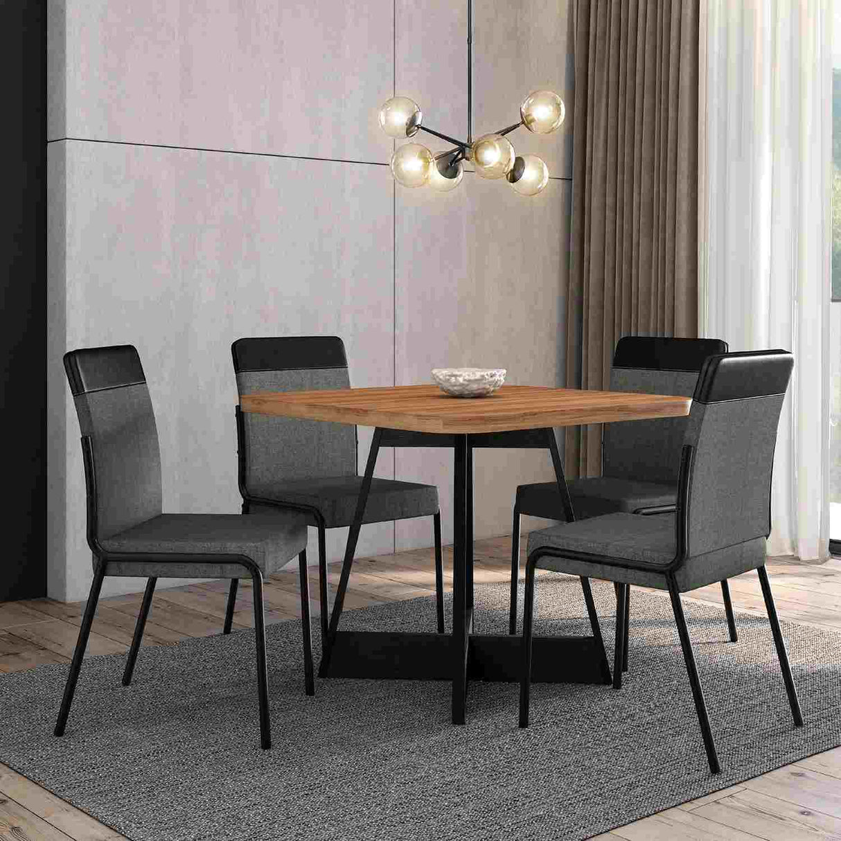 Comedor Imperial Grafito y Negro 93x93cm Cuadrado de Cuatro Puestos y con Cuatro Sillas - Comedores | Bylmo