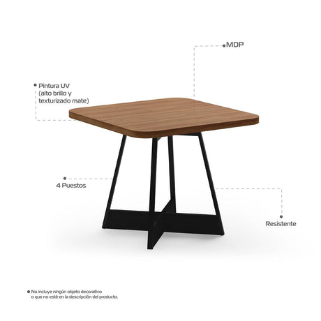 Comedor Imperial Grafito y Negro 93x93cm Cuadrado de Cuatro Puestos y con Cuatro Sillas - Comedores | Bylmo