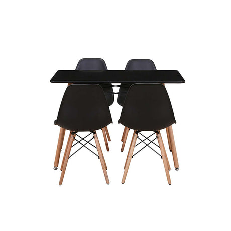 Comedor Norway Negro 120x70cm Rectangular de Cuatro Puestos y con Cuatro Sillas - Comedores | Bylmo