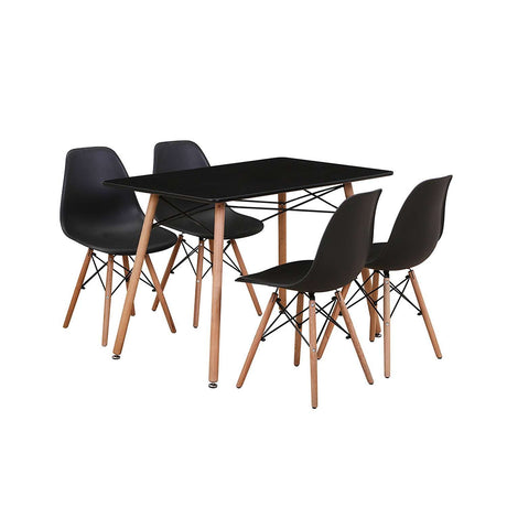 Comedor Norway Negro 120x70cm Rectangular de Cuatro Puestos y con Cuatro Sillas - Comedores | Bylmo