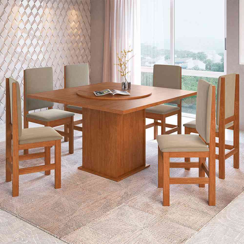 Comedor Salinas Canela 130 cm de Seis Puestos (Incluye Sillas) - Comedores | Bylmo