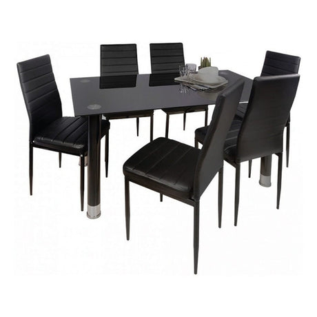 Comedor Talavera Negro 140x70cm Rectangular de Seis Puestos y con Seis Sillas - Comedores | Bylmo