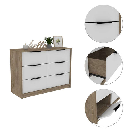 Cómoda Kaia Plus Miel y Blanco 107 cm con Cuatro Cajones y Dos Puertas - Cajoneras | Bylmo