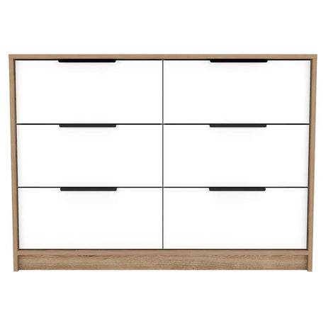 Cómoda Kaia Miel y Blanco 107x77.6cm De Tres Hileras con Seis Cajones - Cajoneras | Bylmo