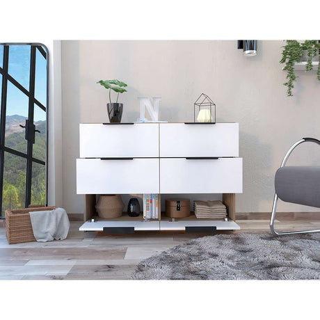 Cómoda Kaia Miel y Blanco 107x77.6cm De Tres Hileras con Seis Cajones - Cajoneras | Bylmo