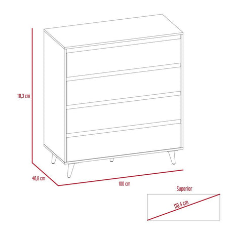 Cómoda Loira Siena 100 cm con Cuatro Cajones - Cajoneras | Bylmo
