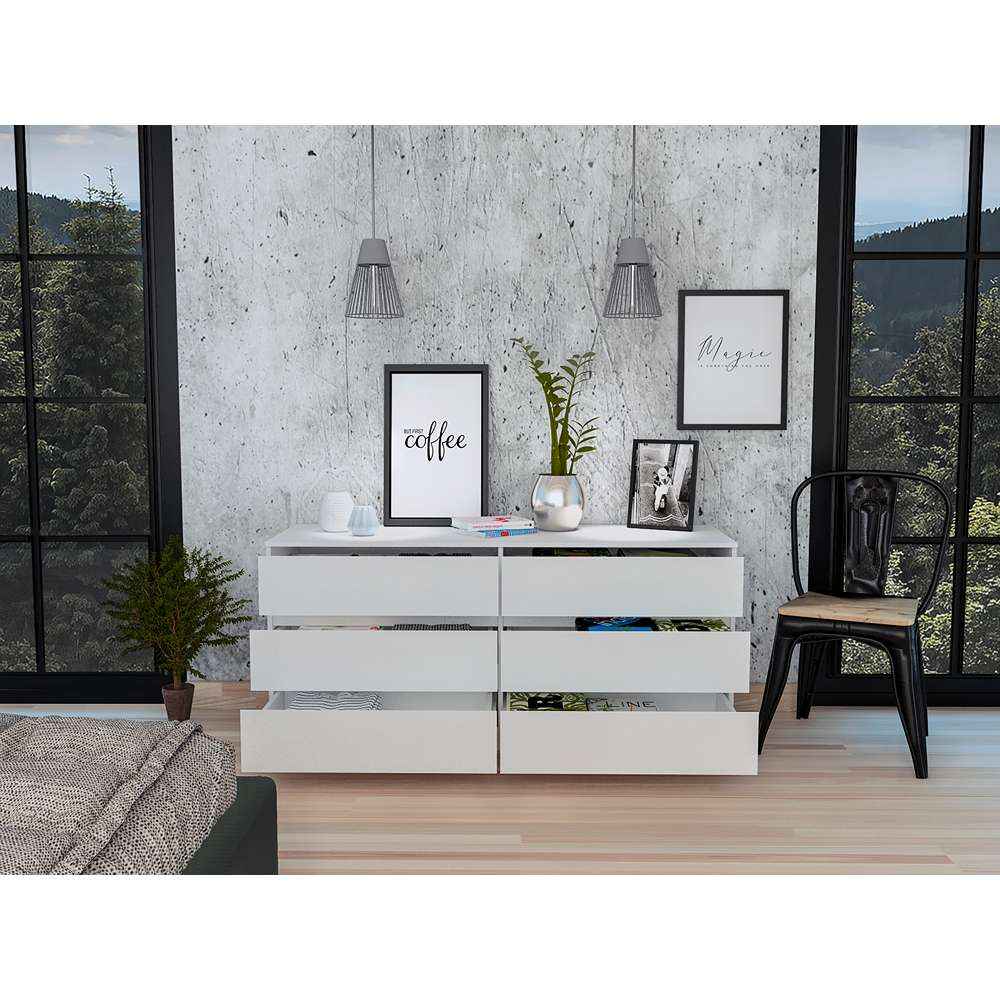 Cómoda Asteria Blanco 153x153cm De Tres Hileras con Tres Cajones - Cajoneras y Comodas | Bylmo
