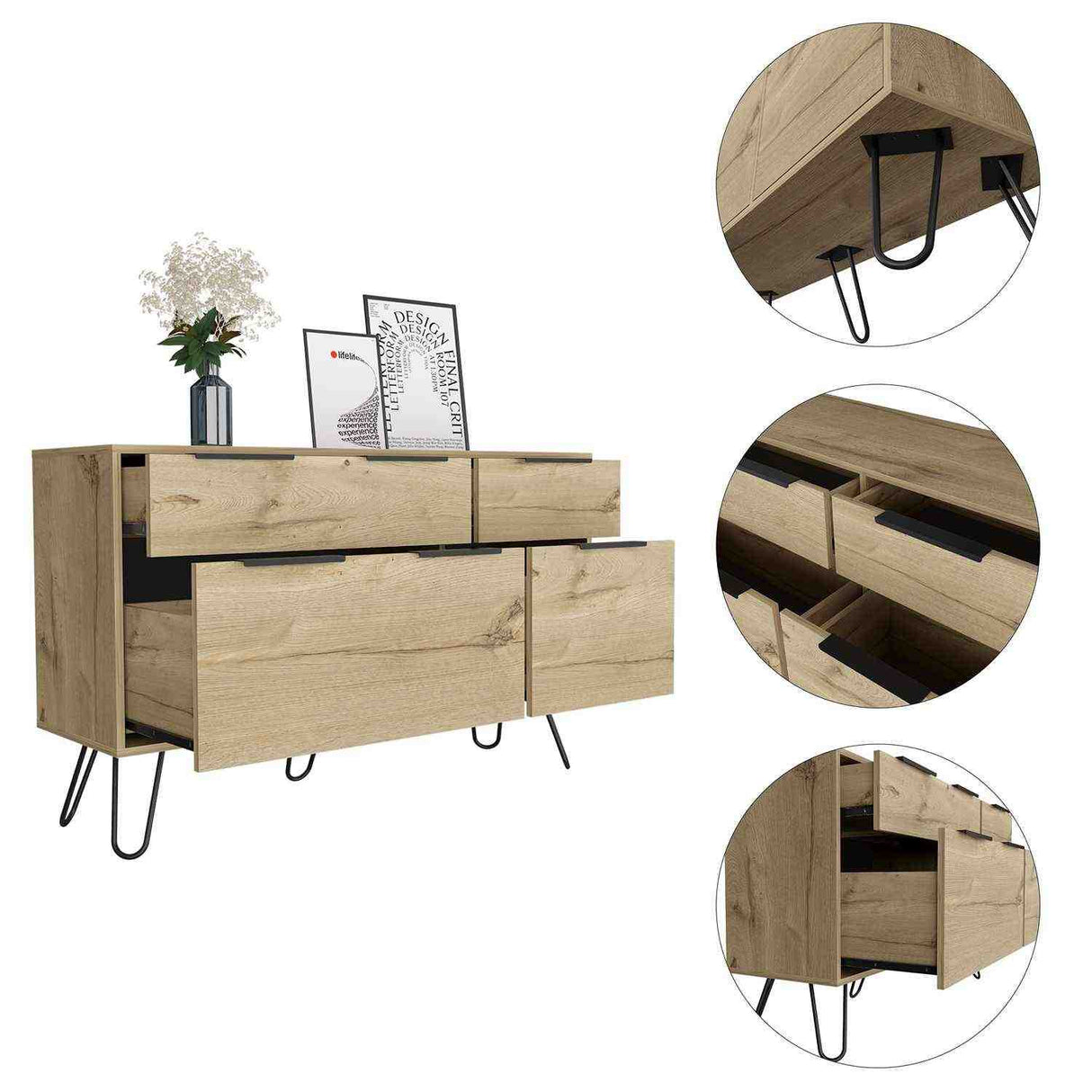 Cómoda Augusta Duna 120x74cm De Cuatro Hileras con Cuatro Cajones - Cajoneras y Comodas | Bylmo
