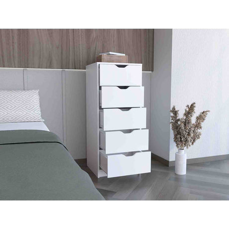 Cómoda Basilea Blanco 45x108cm De Cinco Hileras con Cinco Cajones - Cajoneras y Comodas | Bylmo