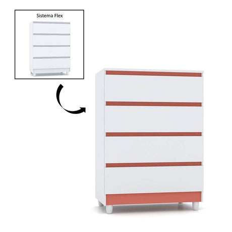 Cómoda Caliu Blanco y Rosado 70x98.5cm De Cuatro Hileras con Cuatro Cajones - Cajoneras | Bylmo