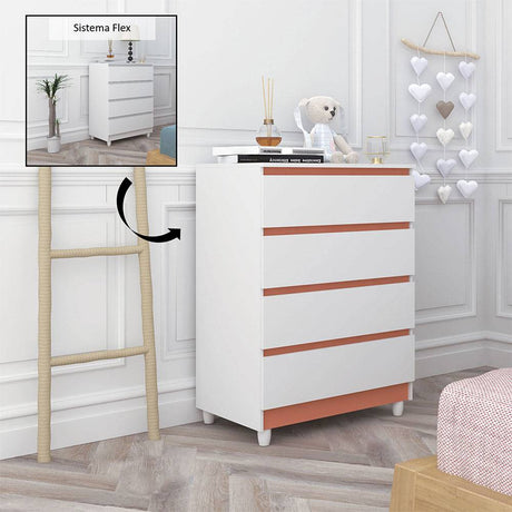 Cómoda Caliu Blanco y Rosado 70x98.5cm De Cuatro Hileras con Cuatro Cajones - Cajoneras | Bylmo