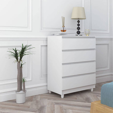 Cómoda Caliu Blanco y Rosado 70x98.5cm De Cuatro Hileras con Cuatro Cajones - Cajoneras | Bylmo