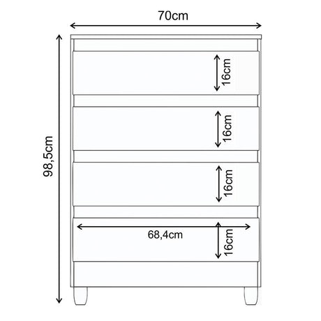 Cómoda Caliu Blanco y Rosado 70x98.5cm De Cuatro Hileras con Cuatro Cajones - Cajoneras | Bylmo