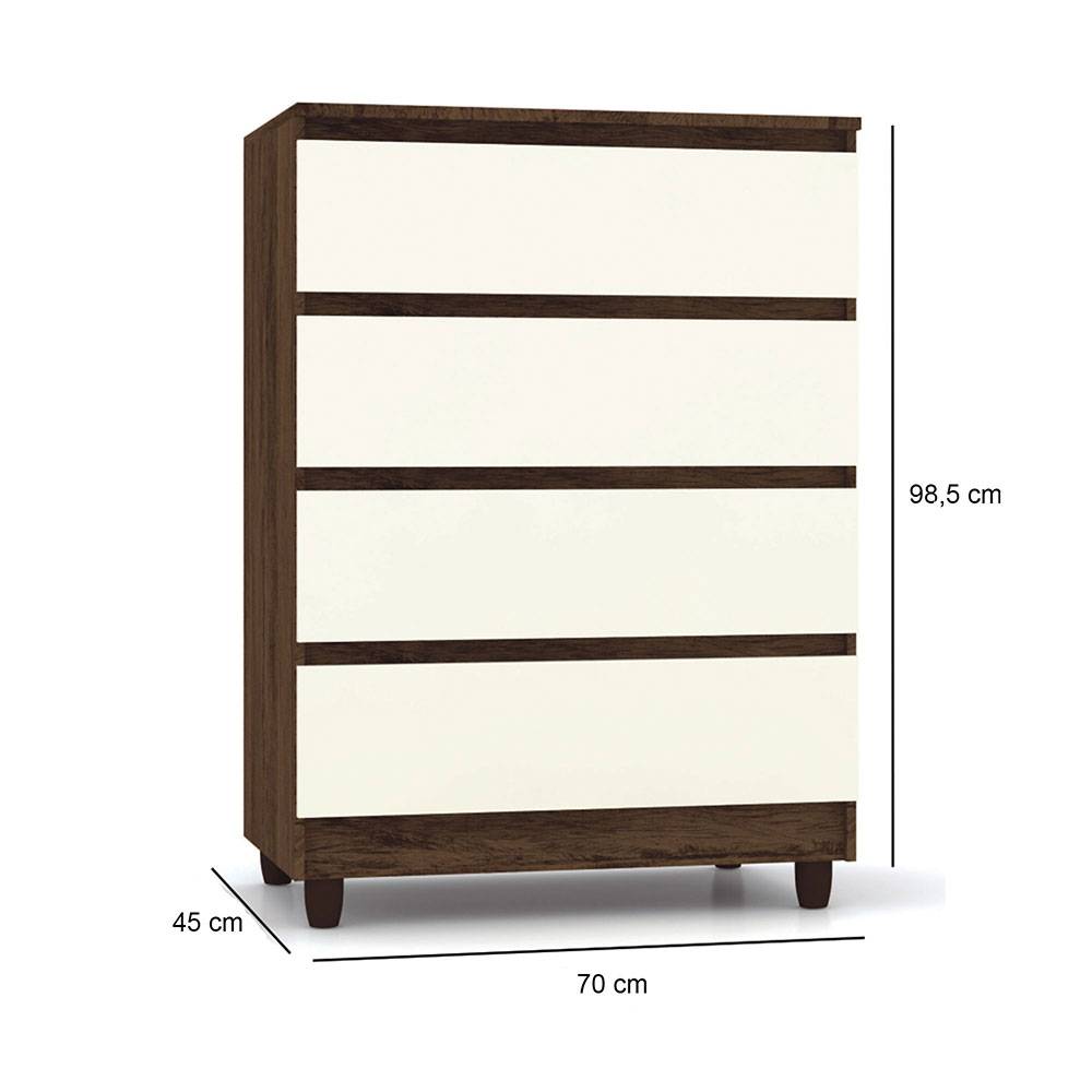 Cómoda Caliu Marron y Blanco Apagado 70x98.5cm De Cuatro Hileras con Cuatro Cajones - Cajoneras | Bylmo