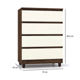 Cómoda Caliu Marron y Blanco Apagado 70x98.5cm De Cuatro Hileras con Cuatro Cajones - Cajoneras | Bylmo