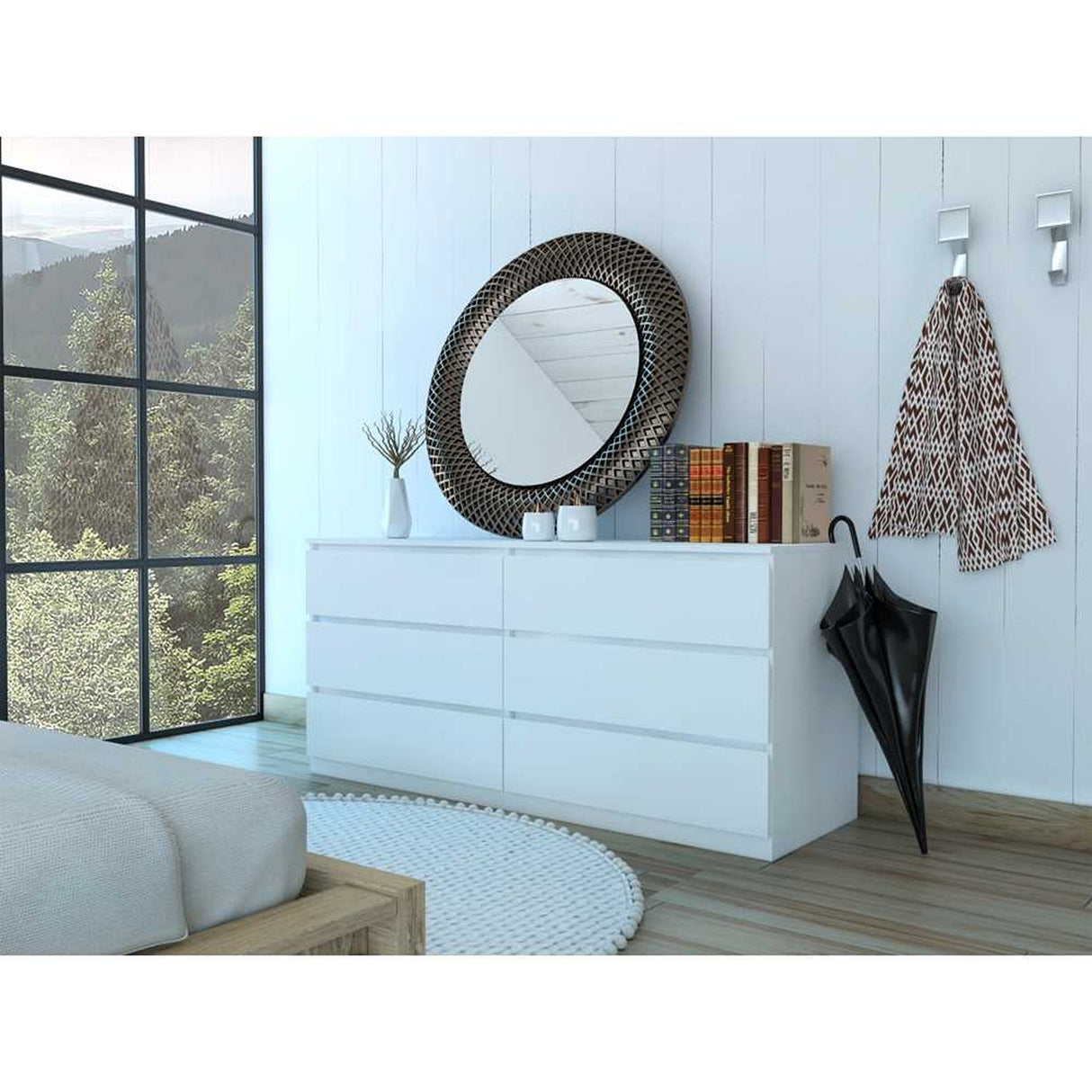 Cómoda Asteria Blanco 153.6x71.8cm De Tres Hileras con Tres Cajones - Cajoneras | Bylmo