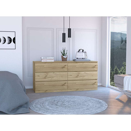 Cómoda Asteria Duna y Blanco 153 cm con Seis Cajones - Cajoneras | Bylmo