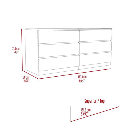 Cómoda Asteria Duna y Blanco 153 cm con Seis Cajones - Cajoneras | Bylmo
