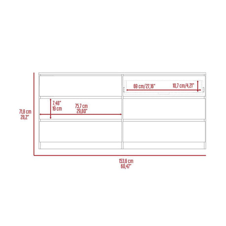 Cómoda Asteria Duna y Blanco 153 cm con Seis Cajones - Cajoneras | Bylmo
