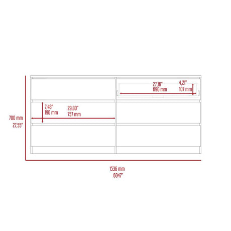 Cómoda Asteria Wengue 153.6x71.8cm De Tres Hileras con Tres Cajones - Cajoneras | Bylmo