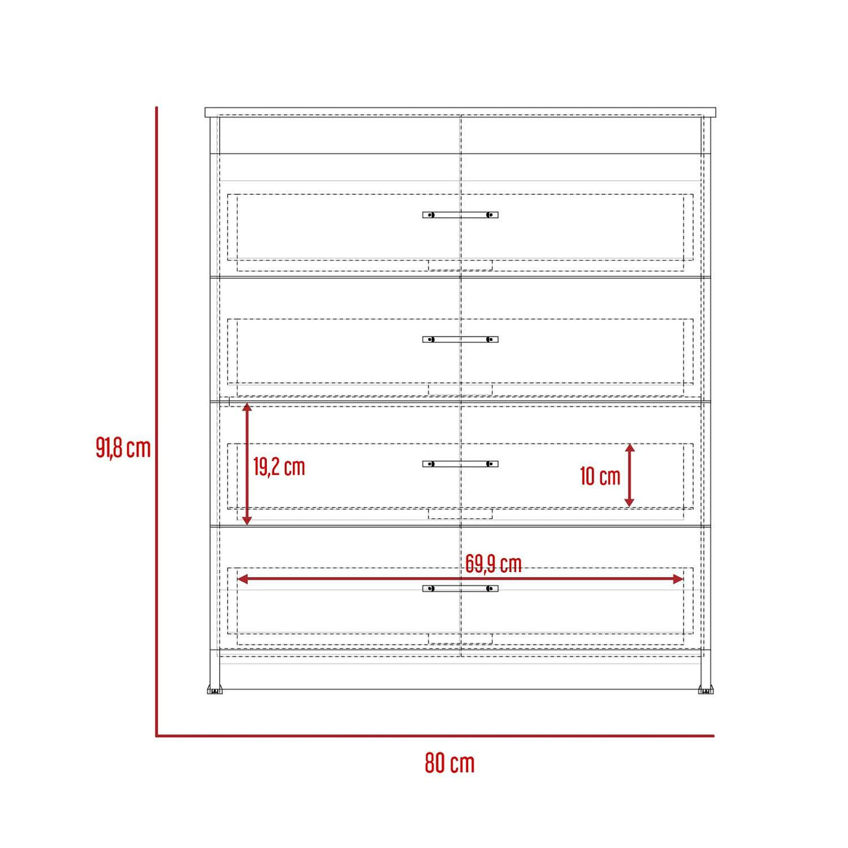 Cómoda Eter Blanco 80x92cm De Cuatro Hileras con Cuatro Cajones - Cajoneras y Comodas | Bylmo