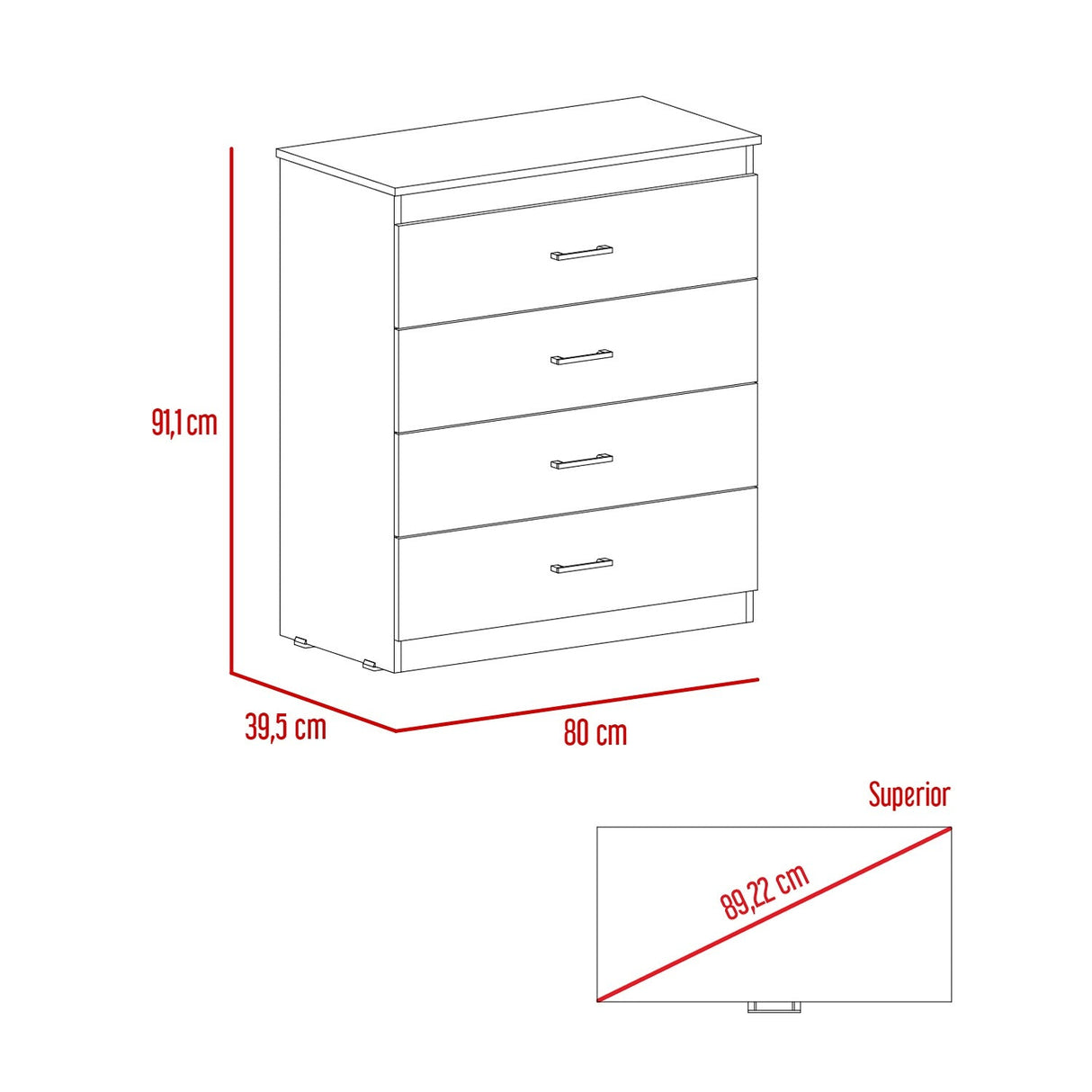 Cómoda Eter Blanco 80x92cm De Cuatro Hileras con Cuatro Cajones - Cajoneras y Comodas | Bylmo