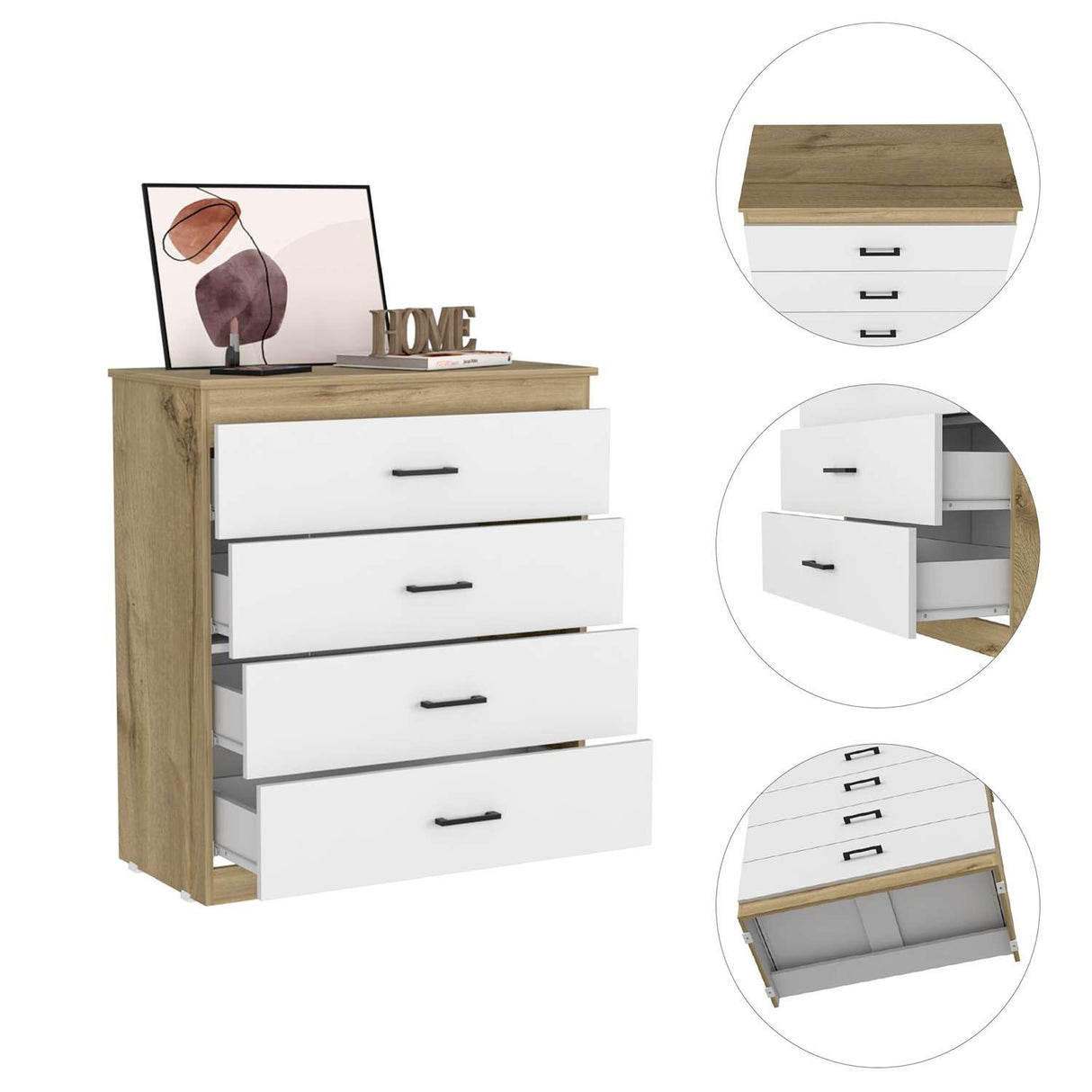 Cómoda Eter Blanco 80x92cm De Cuatro Hileras con Cuatro Cajones - Cajoneras y Comodas | Bylmo