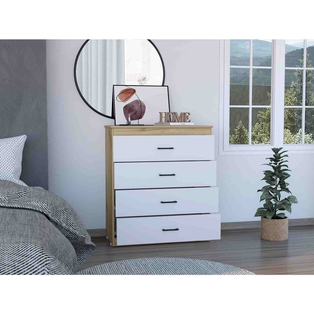Cómoda Eter Blanco 80x92cm De Cuatro Hileras con Cuatro Cajones - Cajoneras y Comodas | Bylmo