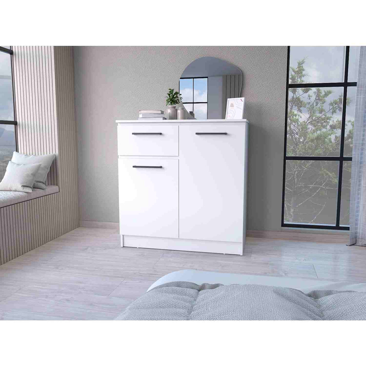 Cómoda Éclat Blanco 91 cm con Un Cajón y Dos Puertas - Cajoneras y Comodas | Bylmo