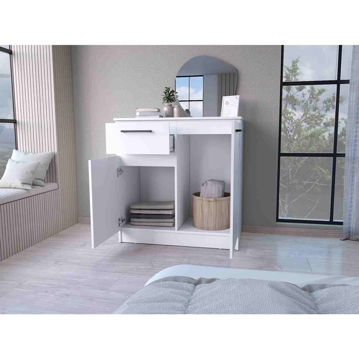 Cómoda Éclat Blanco 91 cm con Un Cajón y Dos Puertas - Cajoneras y Comodas | Bylmo