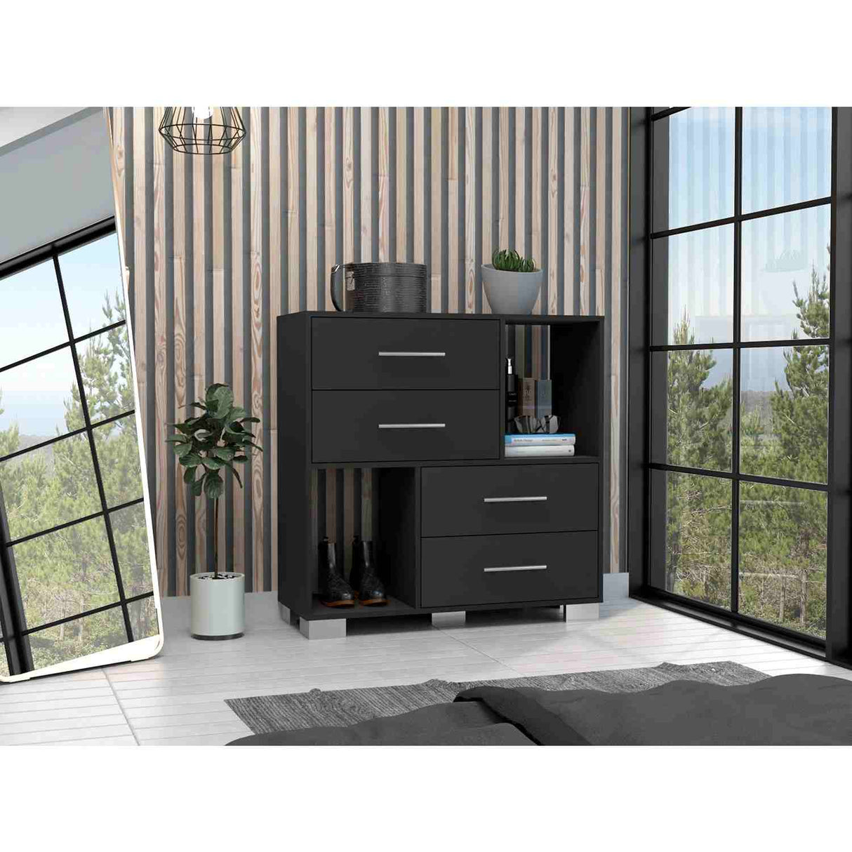 Cómoda Eleganza Wengue 90 cm con Cuatro Cajones y Entrepaños - Cajoneras y Comodas | Bylmo