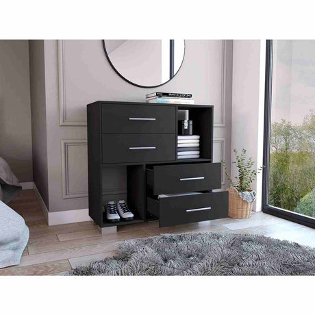 Cómoda Eleganza Wengue 90 cm con Cuatro Cajones y Entrepaños - Cajoneras y Comodas | Bylmo