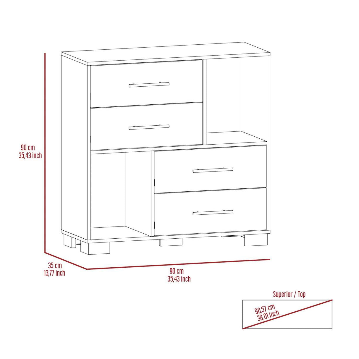 Cómoda Eleganza Wengue 90 cm con Cuatro Cajones y Entrepaños - Cajoneras y Comodas | Bylmo