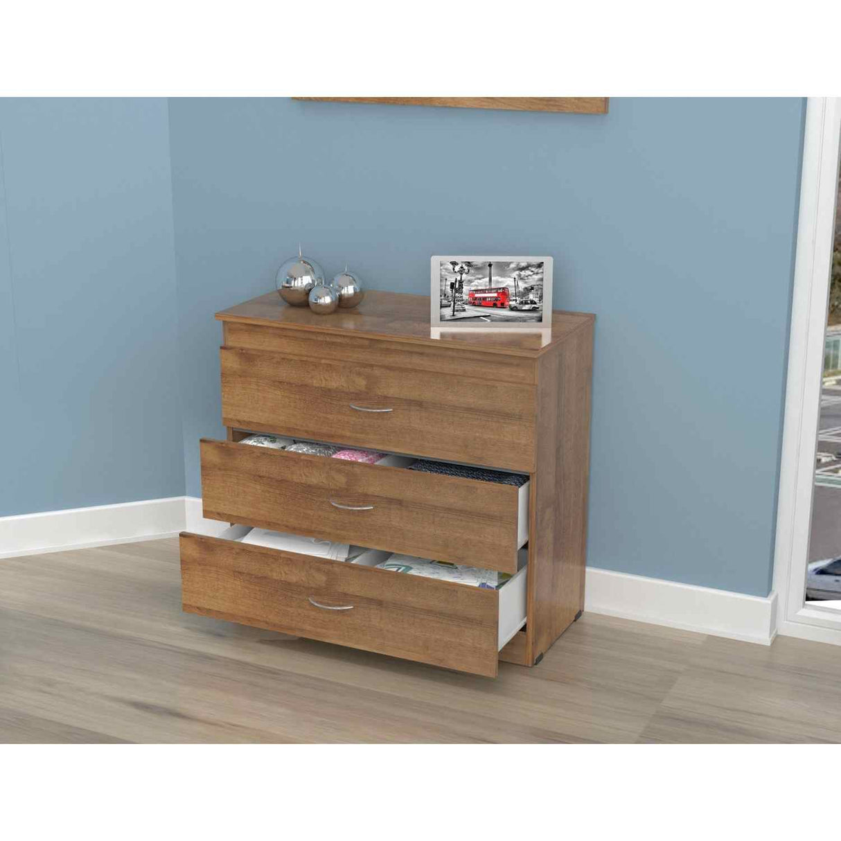 Cómoda Amaretto 80x75cm De Tres Hileras con Tres Cajones - Cajoneras y Comodas | Bylmo