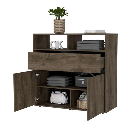 Cómoda Galanto Bellota y Wengue 100 cm con Un Cajón y Dos Puertas - Cajoneras | Bylmo