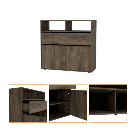 Cómoda Galanto Bellota y Wengue 100 cm con Un Cajón y Dos Puertas - Cajoneras | Bylmo