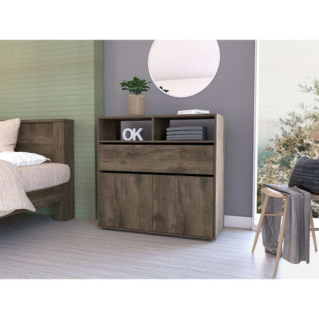 Cómoda Galanto Bellota y Wengue 100 cm con Un Cajón y Dos Puertas - Cajoneras | Bylmo