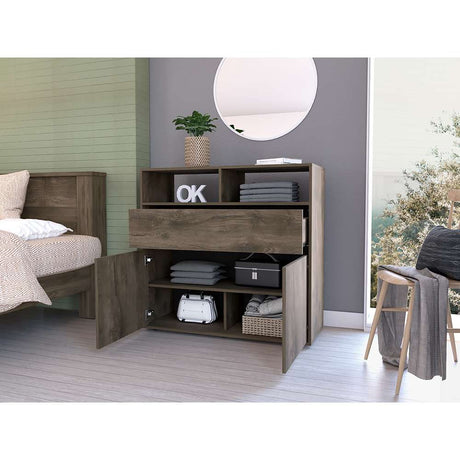 Cómoda Galanto Bellota y Wengue 100 cm con Un Cajón y Dos Puertas - Cajoneras | Bylmo