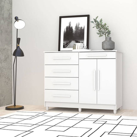 Cómoda Ginesta Blanco 122x96.5cm De Cinco Hileras con Cinco Cajones - Cajoneras | Bylmo