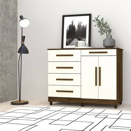 Cómoda Ginesta Marron y Blanco Apagado 122x96.5cm De Cinco Hileras con Cinco Cajones - Cajoneras | Bylmo