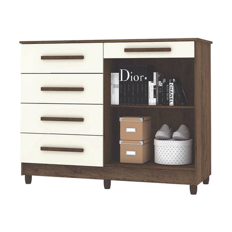 Cómoda Ginesta Marron y Blanco Apagado 122x96.5cm De Cinco Hileras con Cinco Cajones - Cajoneras | Bylmo