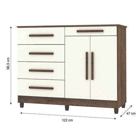 Cómoda Ginesta Marron y Blanco Apagado 122x96.5cm De Cinco Hileras con Cinco Cajones - Cajoneras | Bylmo