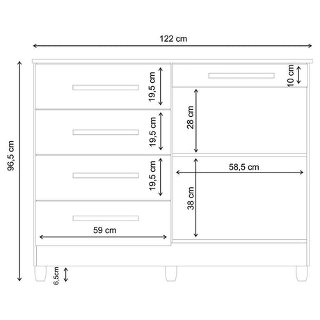 Cómoda Ginesta Marron 122x96.5cm De Cinco Hileras con Cinco Cajones - Cajoneras | Bylmo