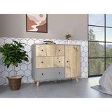 Cómoda Hamilton Duna y Gris 110 cm con Tres Cajones y Una Puerta - Cajoneras | Bylmo