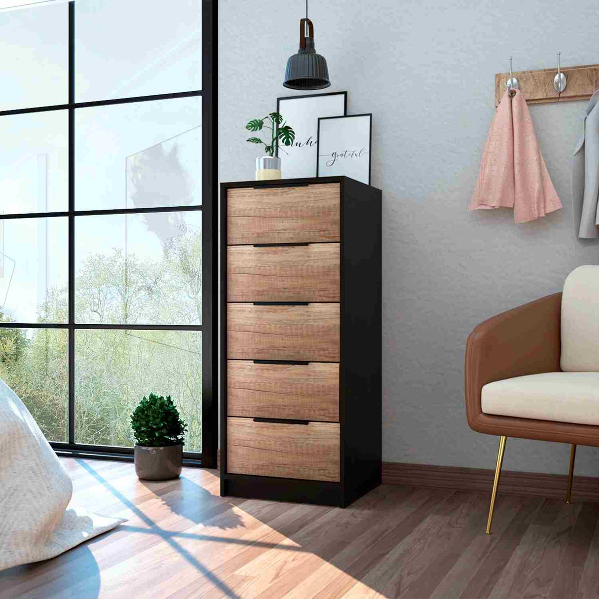 Cómoda Kaia Wengue 45x108cm De Cinco Hileras con Cinco Cajones - Cajoneras y Comodas | Bylmo