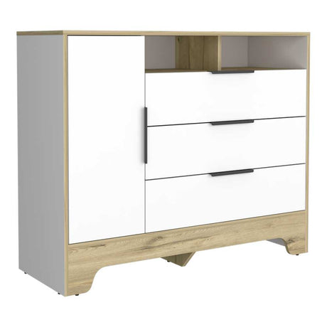 Cómoda Logan Duna y Blanco 110 cm con Tres Cajones y Una Puerta - Cajoneras | Bylmo