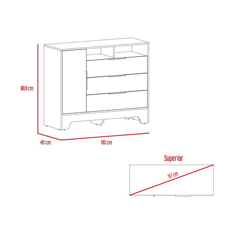 Cómoda Logan Duna y Blanco 110 cm con Tres Cajones y Una Puerta - Cajoneras | Bylmo